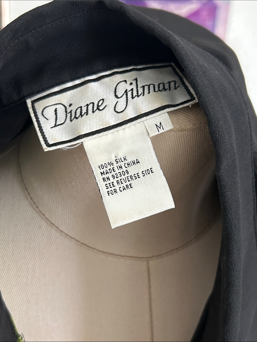 Vintage Diane Gilman neon green silk, a leopard sequin button down blouse M - Picture 9 of 13